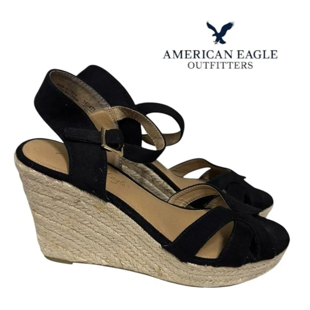 American Eagle Women's Black, Espadrille Wedge Sandals 8.5